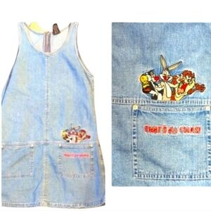 Looney Tunes Denim Jumper Vtg 90s denim blue Warner Bugs Bunny Sz M